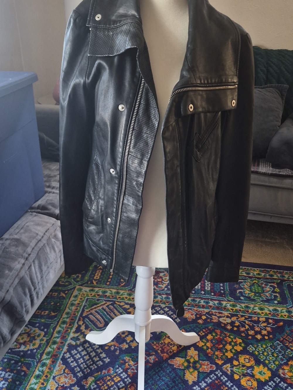 Diesel Black Leather Jacket with Zip & Snap Details